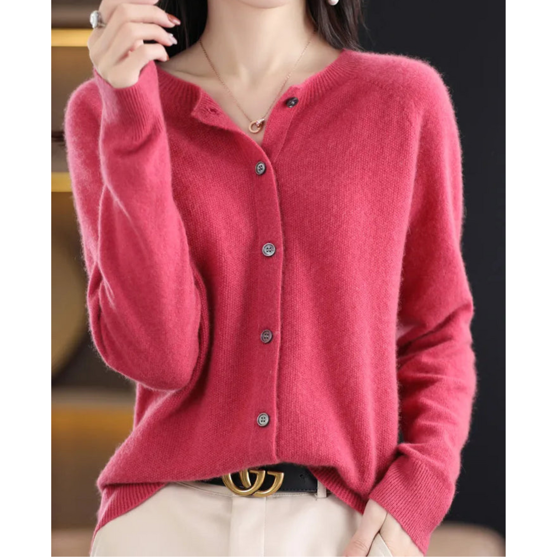 Mercy Cardigan Femme – Gilet Élégant en Laine Mérinos & Cachemire Doux à Col Rond
