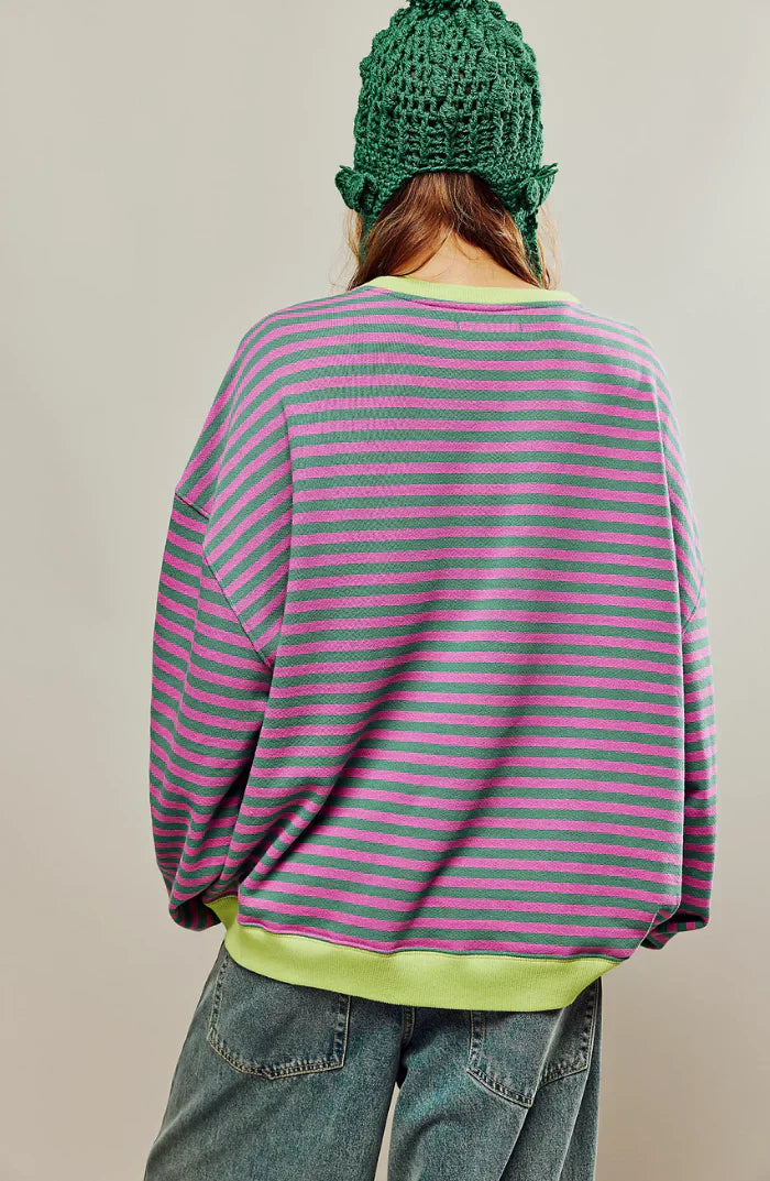 Mila Sweat Oversize – Sweat Confortable avec Rayures Classiques et Détails Contrastés