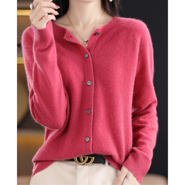 Mercy Cardigan Femme – Gilet Élégant en Laine Mérinos & Cachemire Doux à Col Rond