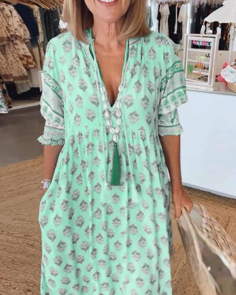 Robe Femme Tallulah – Robe Imprimée à Col en V avec Manches Mi-Longues & Coupe Confortable