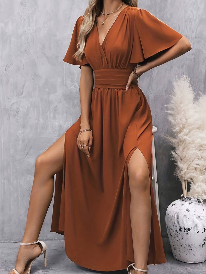 Venice Robe Femme Élégante – Col Volanté & Taille Plissée pour un Style Féminin Chic