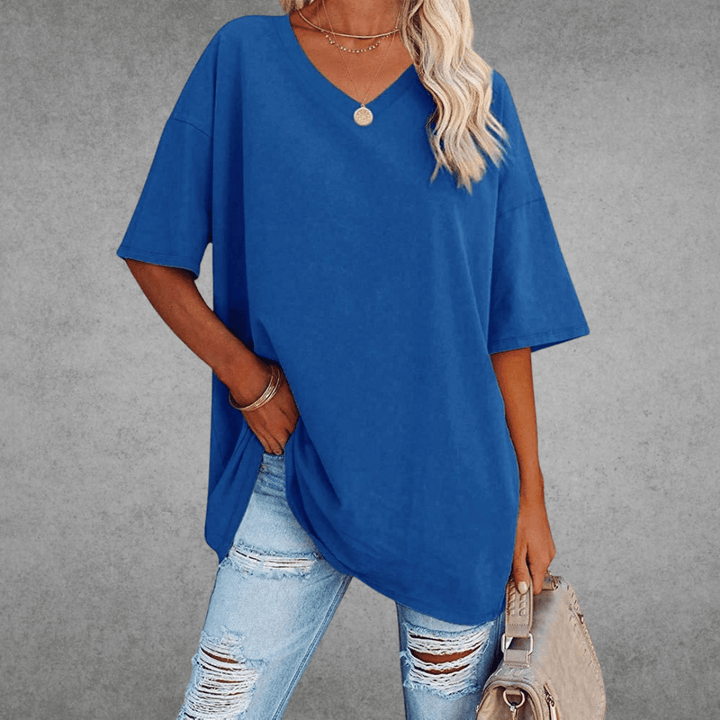 Ninon T-shirt Oversize Femme – Design confortable à col en V & tissu léger et respirant
