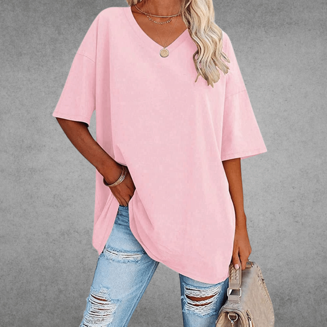 Ninon T-shirt Oversize Femme – Design confortable à col en V & tissu léger et respirant