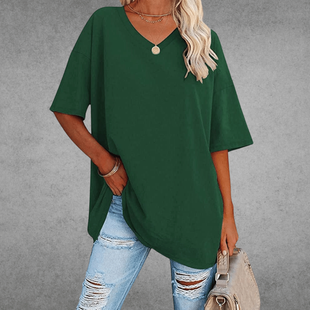 Ninon T-shirt Oversize Femme – Design confortable à col en V & tissu léger et respirant