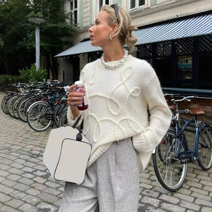 Elodie Pull Femme – Pull Doux & Élégant à Col Rond avec Manches Longues Confortables