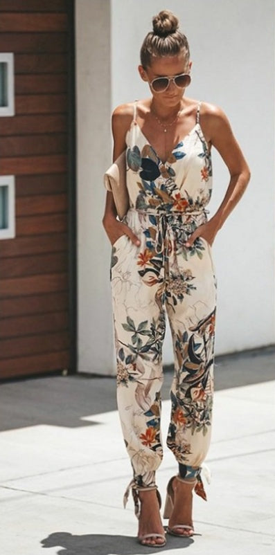 Combishort Femme Fleur – Tenue d’Été en Coton avec Imprimé Fleuri, Bretelles Réglables & Coupe Confort