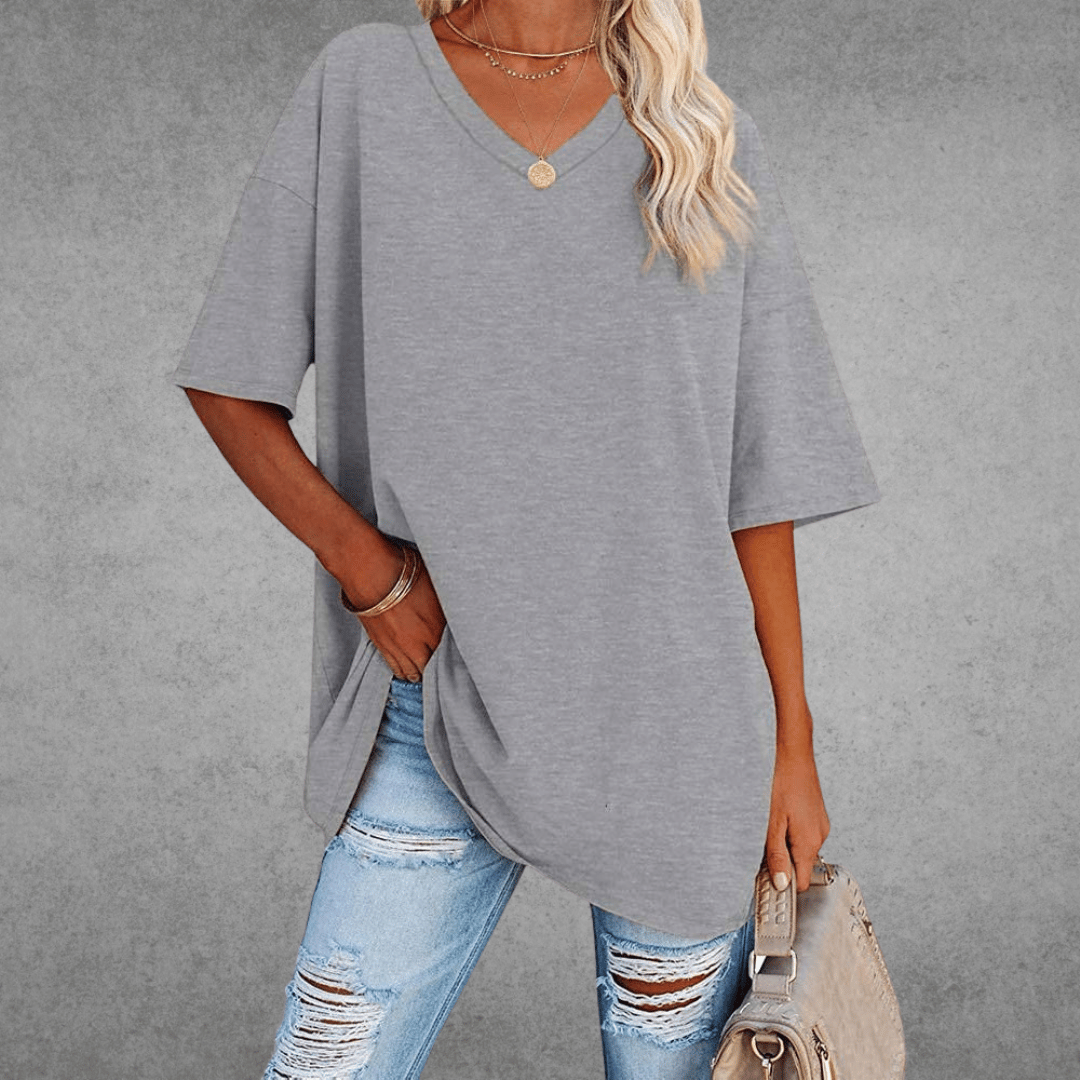 Ninon T-shirt Oversize Femme – Design confortable à col en V & tissu léger et respirant