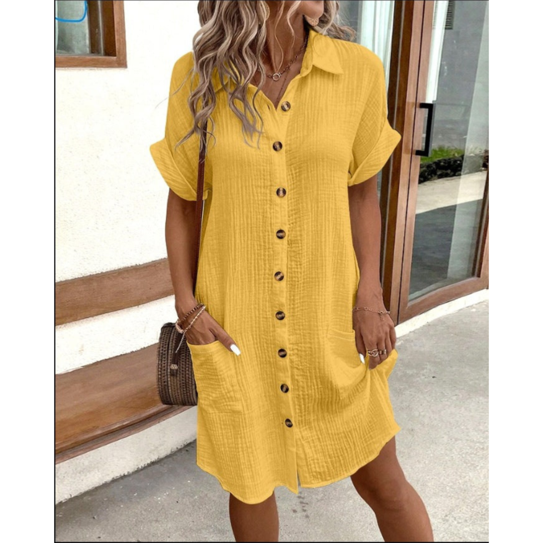 Robe Chemise Femme Gabriele – Élégante Robe d’Été avec Taille Marquée & Coupe Aérée