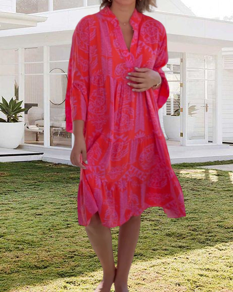 Vestido de la tienda de mujeres Woman - Mangas 3/4, estampado geométrico y corte cómodo