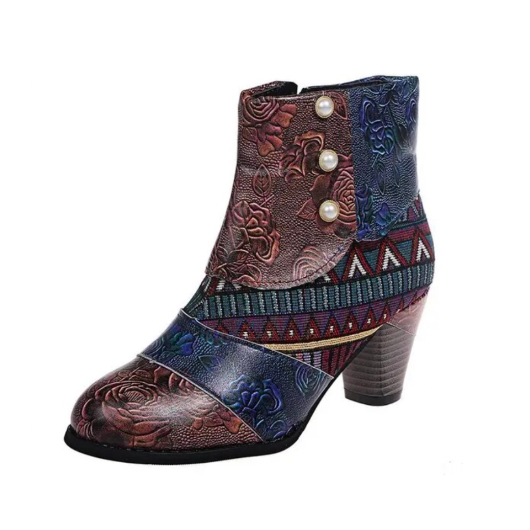 Botas de lluvia para mujeres Lauren - botas retro impermeables con tacón alto y patrón étnico para otoño