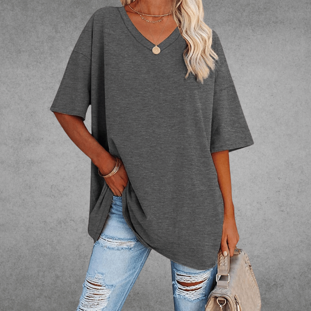 Ninon T-shirt Oversize Femme – Design confortable à col en V & tissu léger et respirant