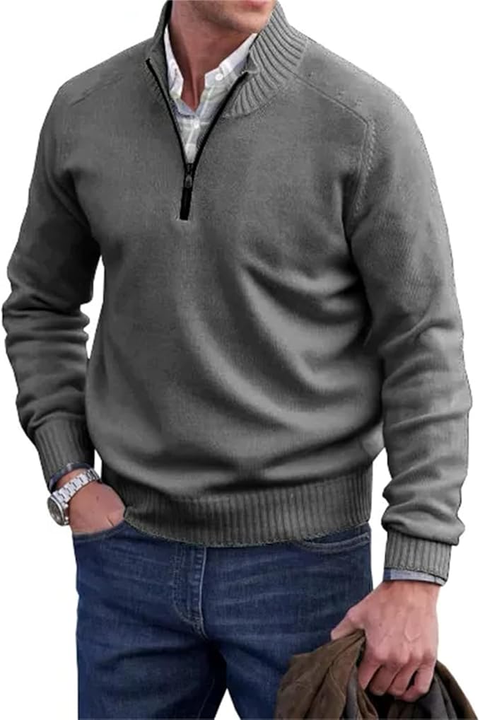 Liam Men's Half-Zip Sweater – Finely Knitted Sweater with Stand-Up Collar, Elegant and Comfortable Style