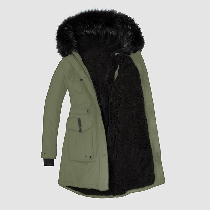 Parka Nori Mujer Elegante – Abrigo de Invierno con Capucha y Cuello de Piel Sintética