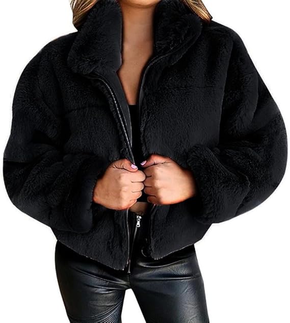 Terry Teddy Vest Woman – Soft Winter Coat with High Collar & Modern Zipped Cut