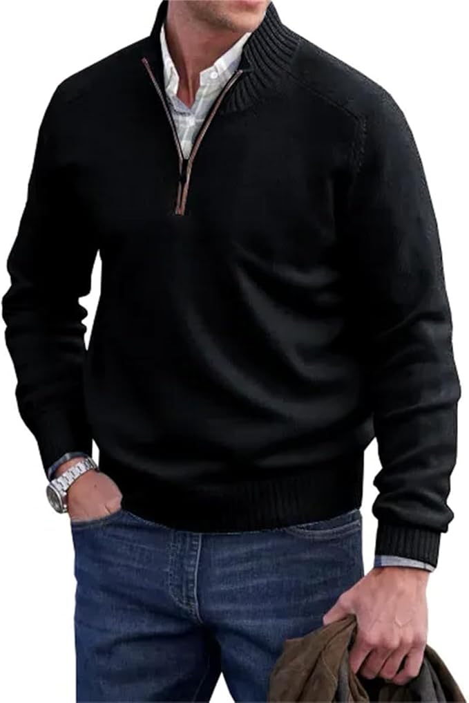 Liam Men's Half-Zip Sweater – Finely Knitted Sweater with Stand-Up Collar, Elegant and Comfortable Style