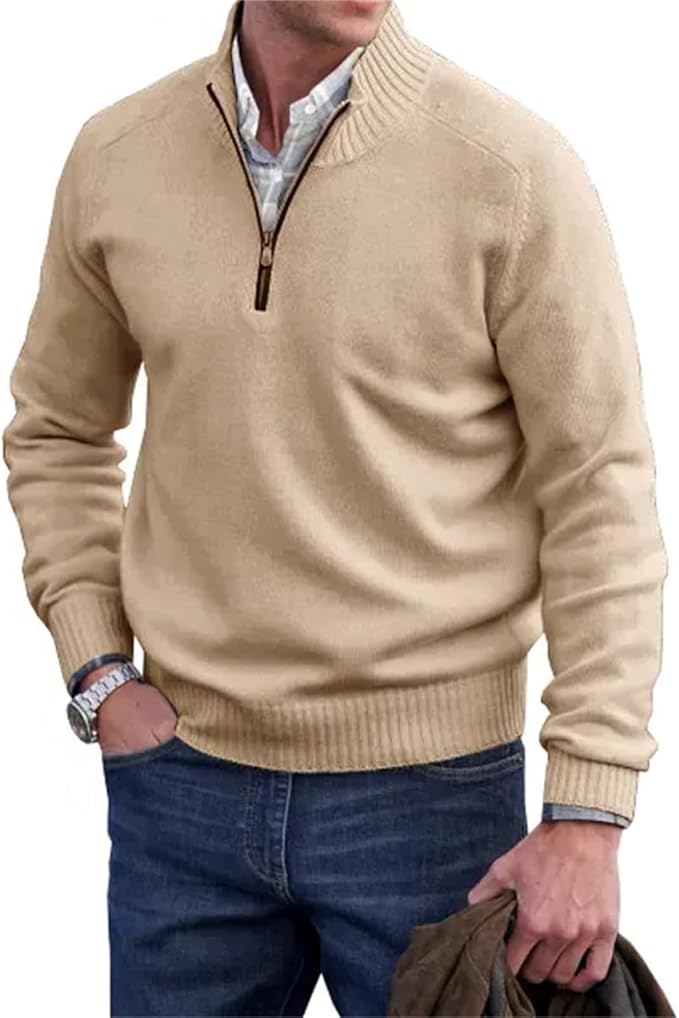 Liam Pull Homme Demi-Zip – Pull Finement Tricoté à Col Montant, Style Élégant et Confortable