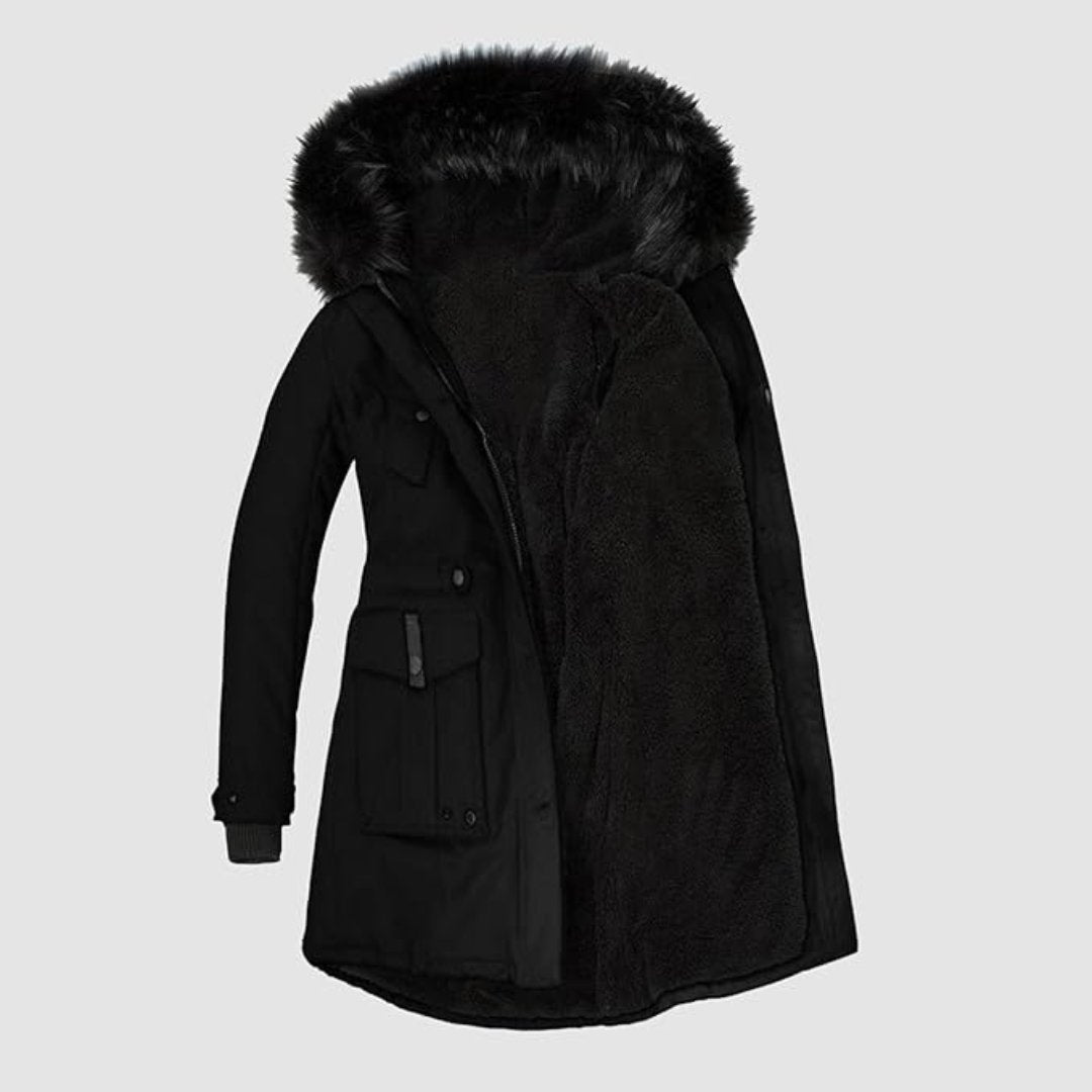 Parka Nori Mujer Elegante – Abrigo de Invierno con Capucha y Cuello de Piel Sintética
