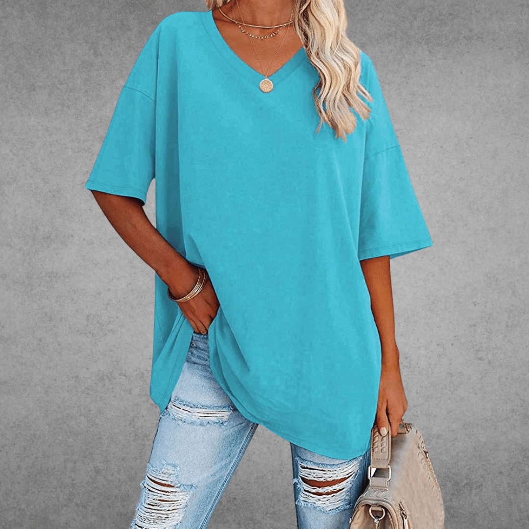 Ninon T-shirt Oversize Femme – Design confortable à col en V & tissu léger et respirant