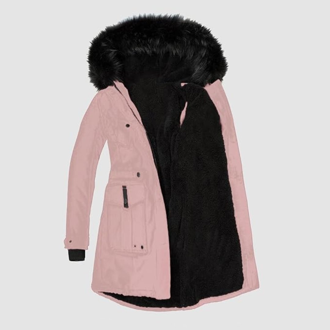 Parka Nori Mujer Elegante – Abrigo de Invierno con Capucha y Cuello de Piel Sintética