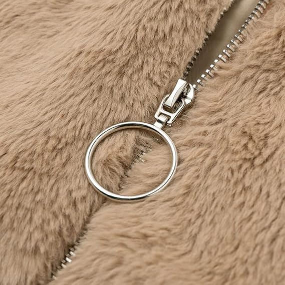 Terry Teddy Vest Woman – Soft Winter Coat with High Collar & Modern Zipped Cut