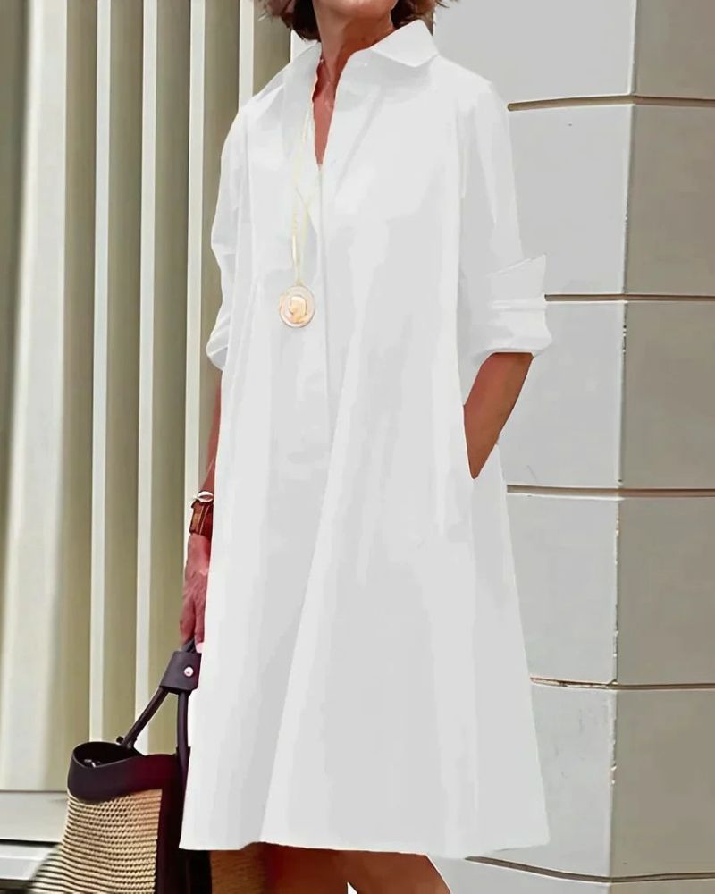 Dámské šaty Monet – Midi šaty s límečkem, dlouhými rukávy a praktickými kapsami