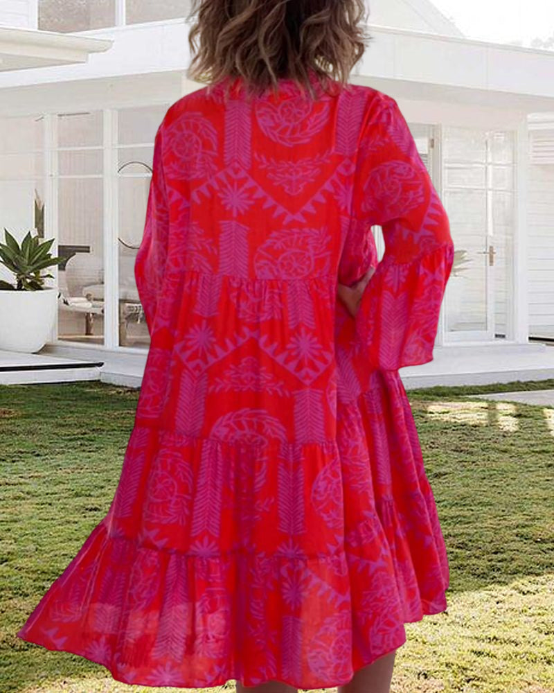 Vestido de la tienda de mujeres Woman - Mangas 3/4, estampado geométrico y corte cómodo