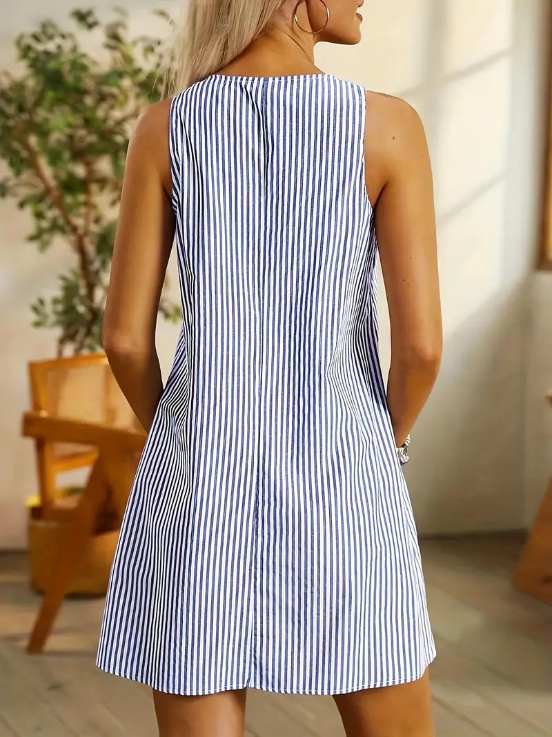 Laurette Robe d’Été Femme – Rayures Flatteuses, Coupe Confortable & Poches Pratiques