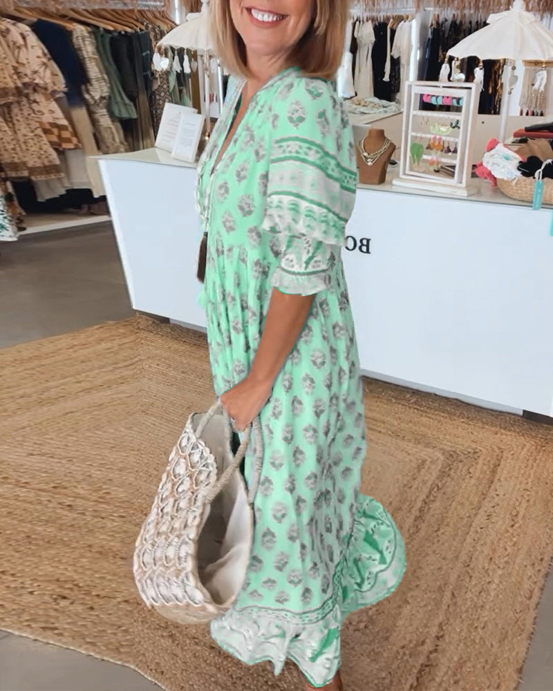 Robe Femme Tallulah – Robe Imprimée à Col en V avec Manches Mi-Longues & Coupe Confortable