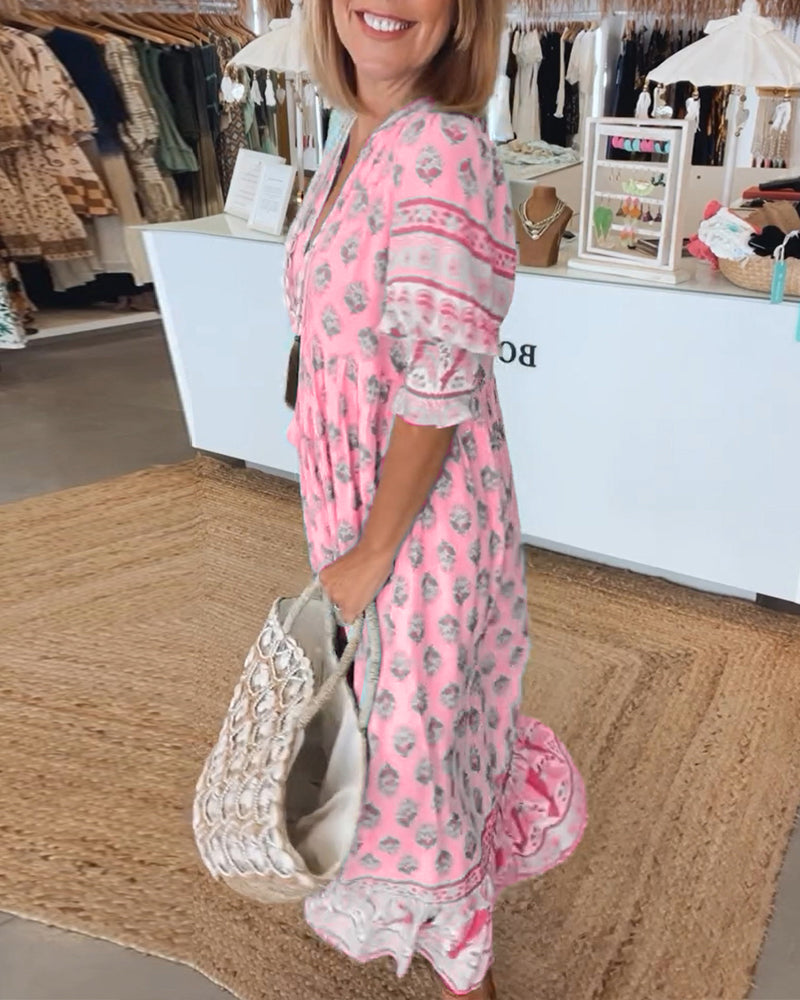 Robe Femme Tallulah – Robe Imprimée à Col en V avec Manches Mi-Longues & Coupe Confortable