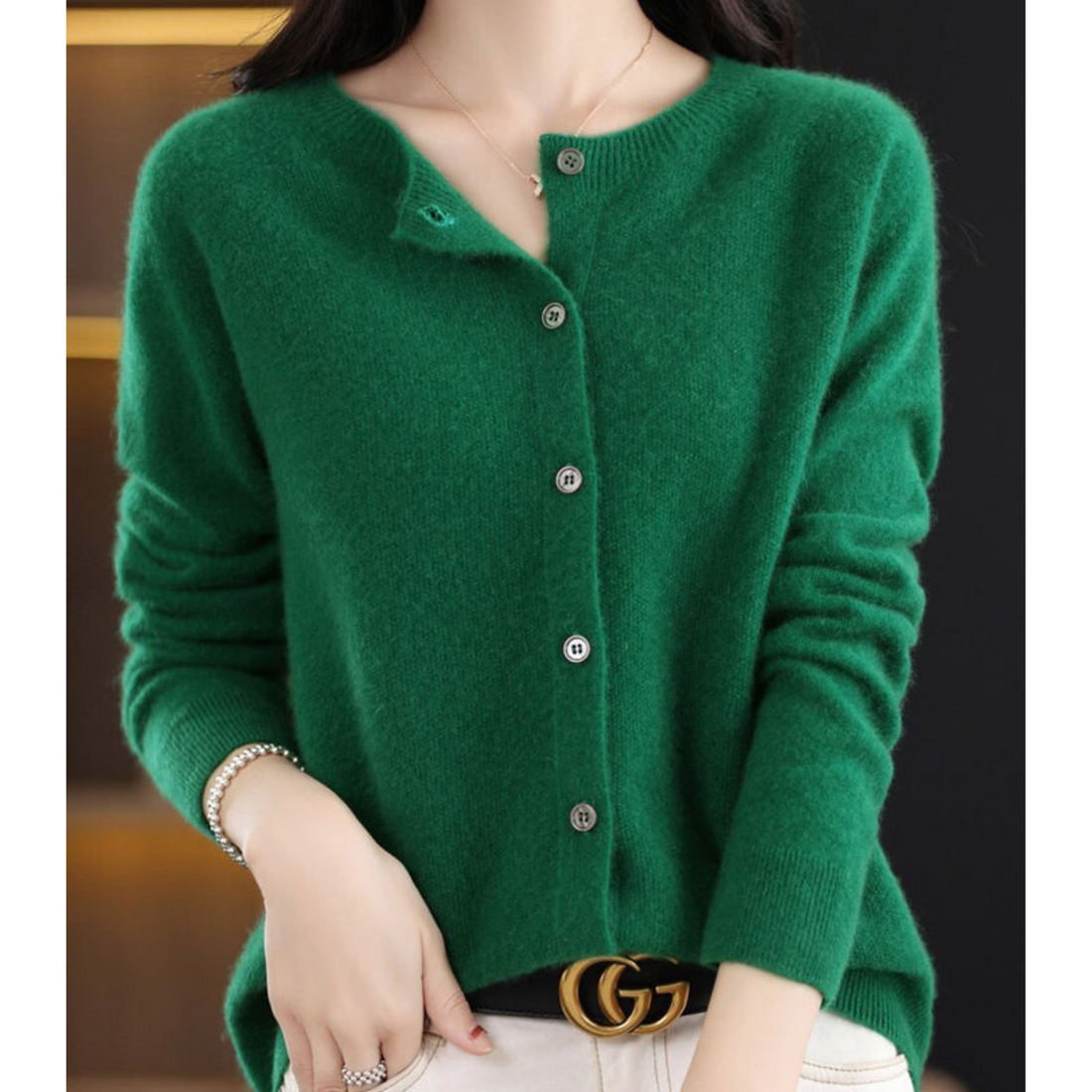 Mercy Cardigan Femme – Gilet Élégant en Laine Mérinos & Cachemire Doux à Col Rond