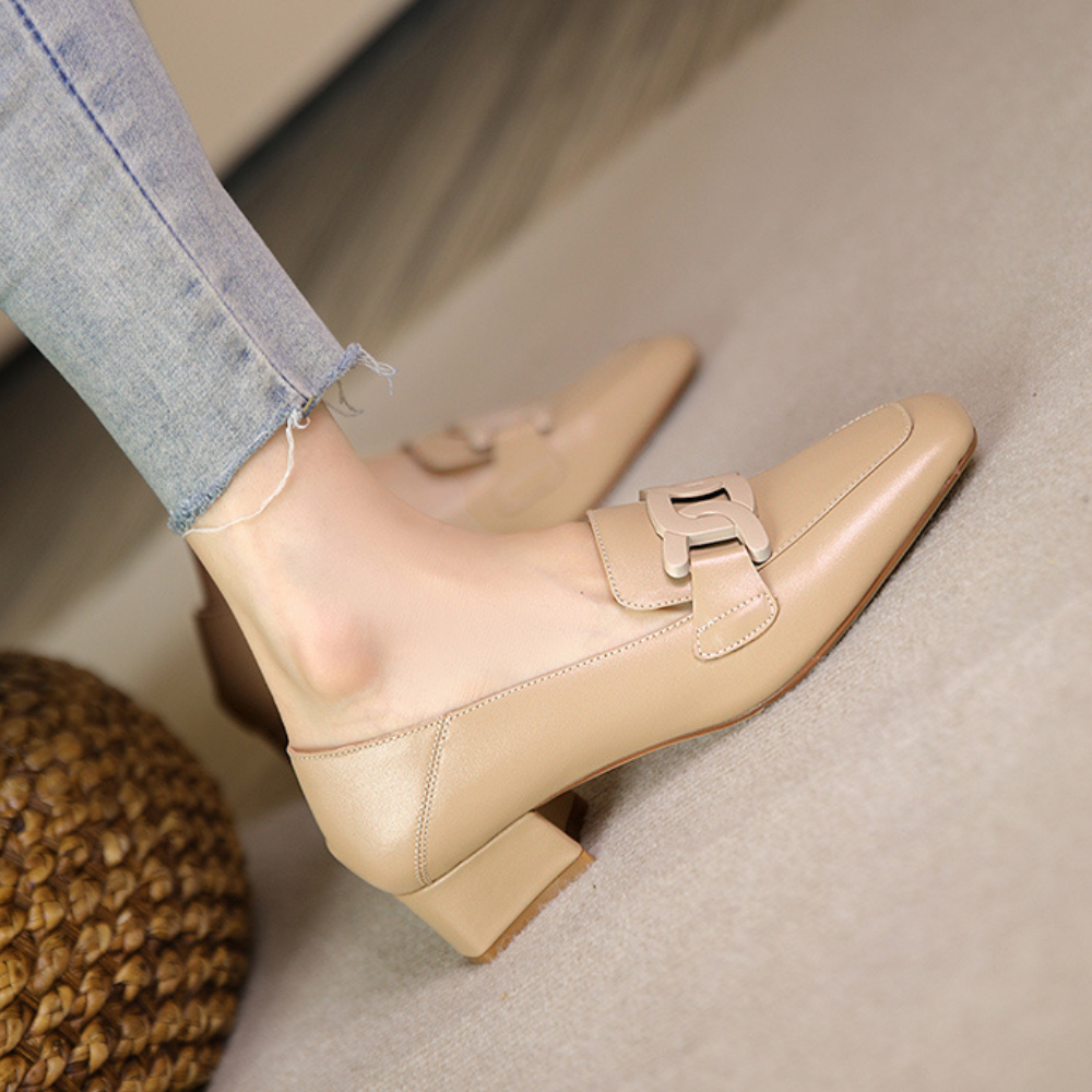 Evrynth Mocassins Femme – Chaussures Mary Jane en Cuir avec Talon Chunky & Confort