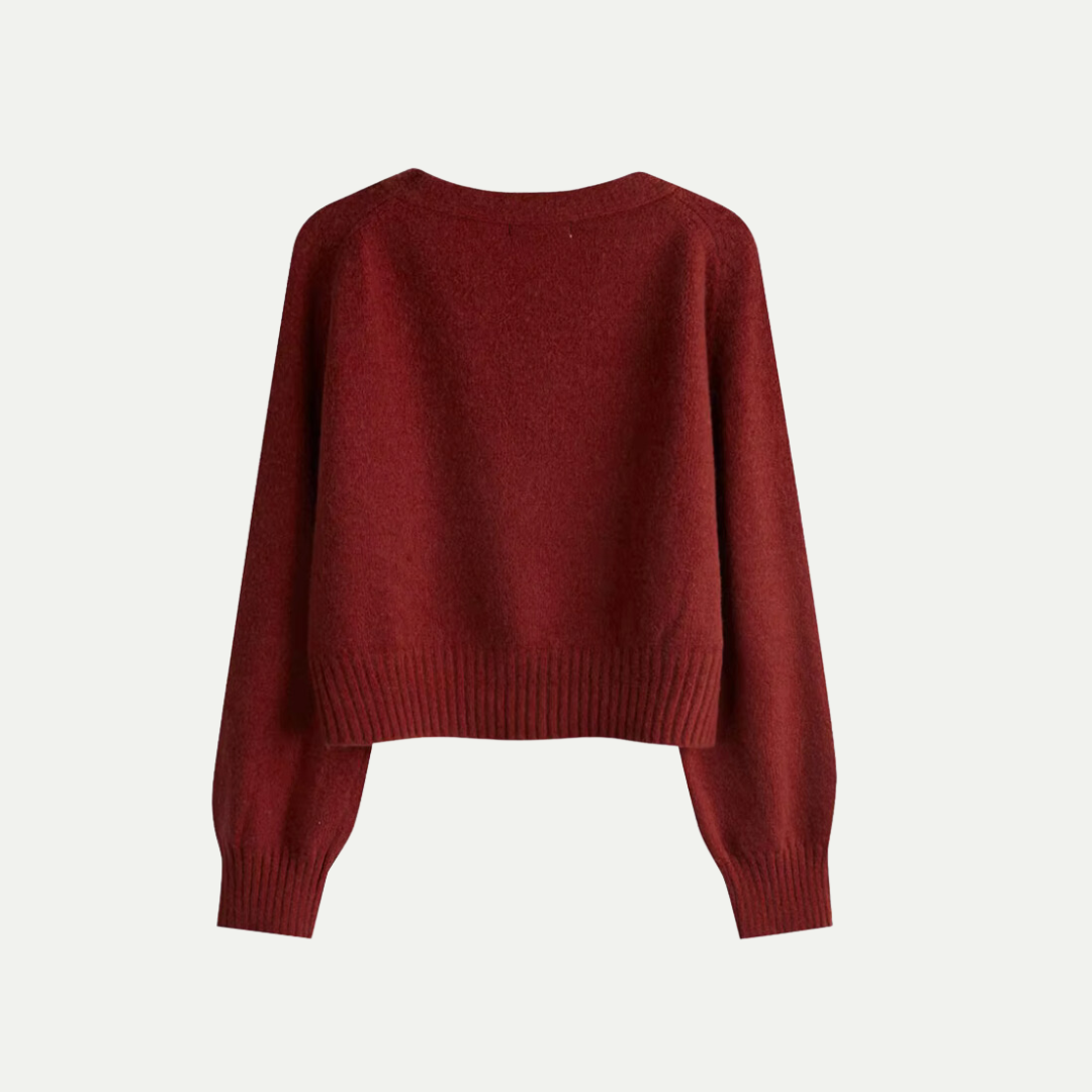 Cardigan Eira din lână pentru femei – Tricotaj moale scurt cu guler în V, cu închidere cu nasturi și croială elegantă și confortabilă