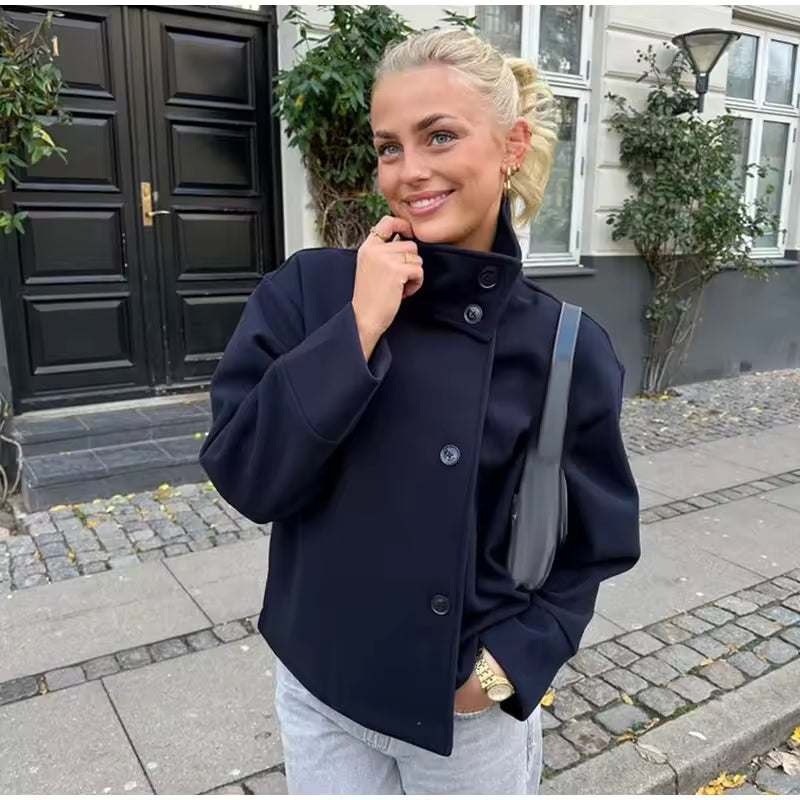 Elise Manteau Court Femme – Élégant, Confortable et Polyvalent à Double Boutonnage