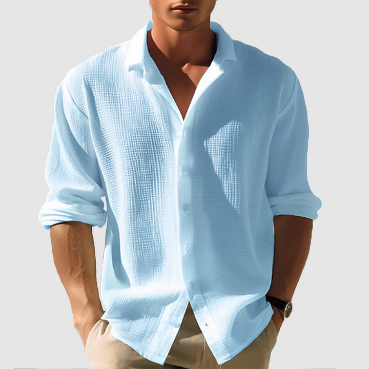 Daniel Men's Summer Shirt - camicia in lino a strisce azzurra con miscela di cotone e taglio