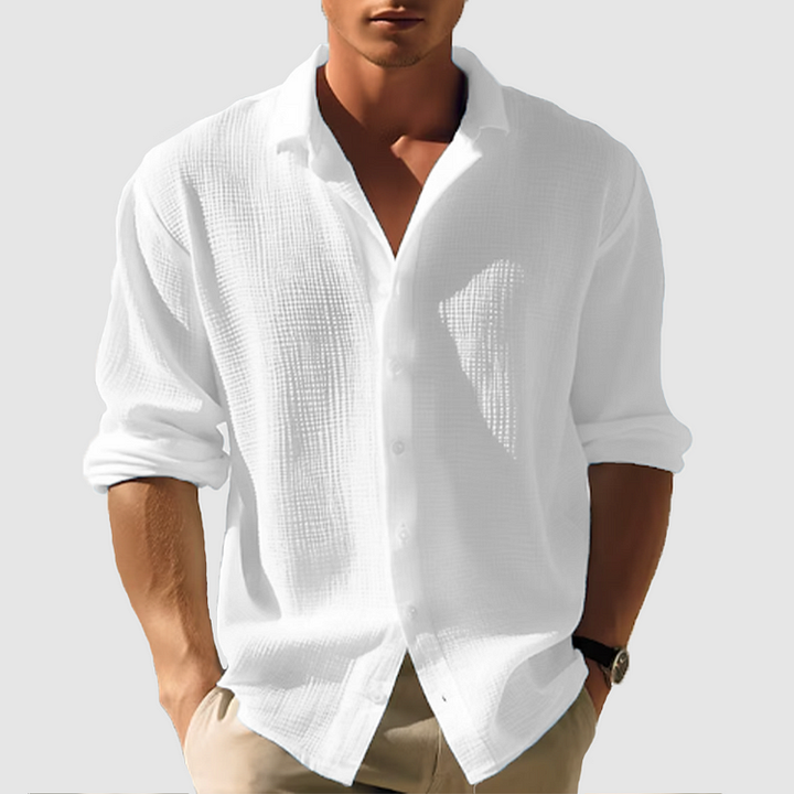 Daniel Men's Summer Shirt - camicia in lino a strisce azzurra con miscela di cotone e taglio