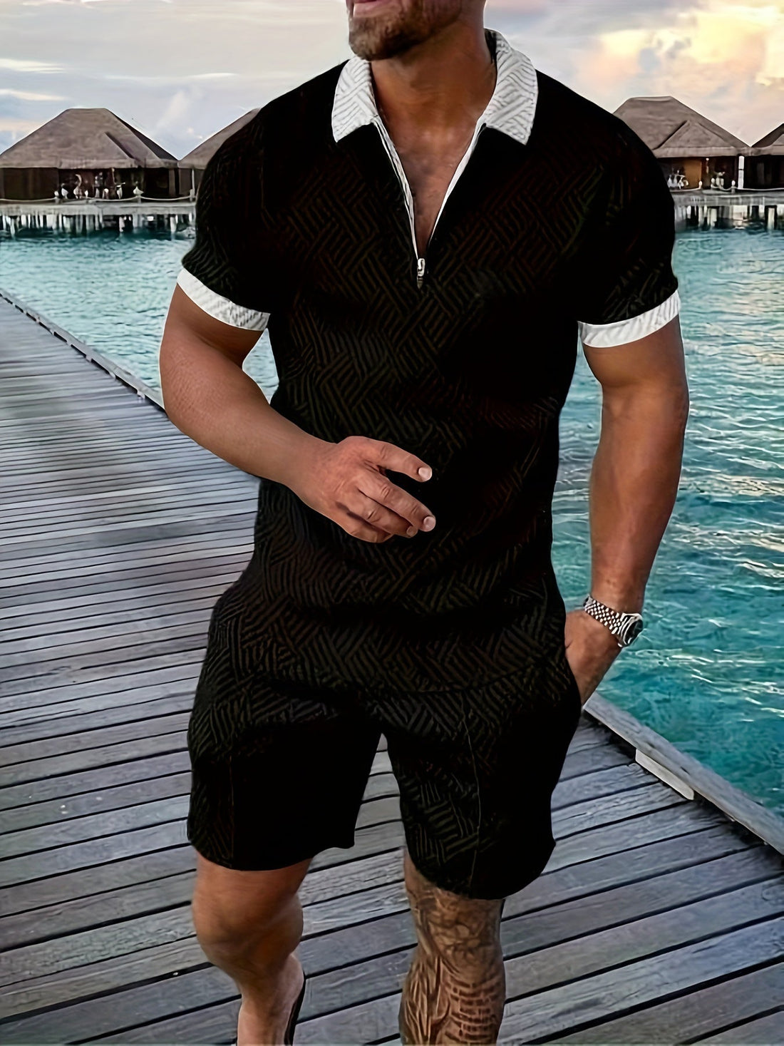 Lucas Ensemble Men Summer - geometrico corto set con tessuto alto e traspirante