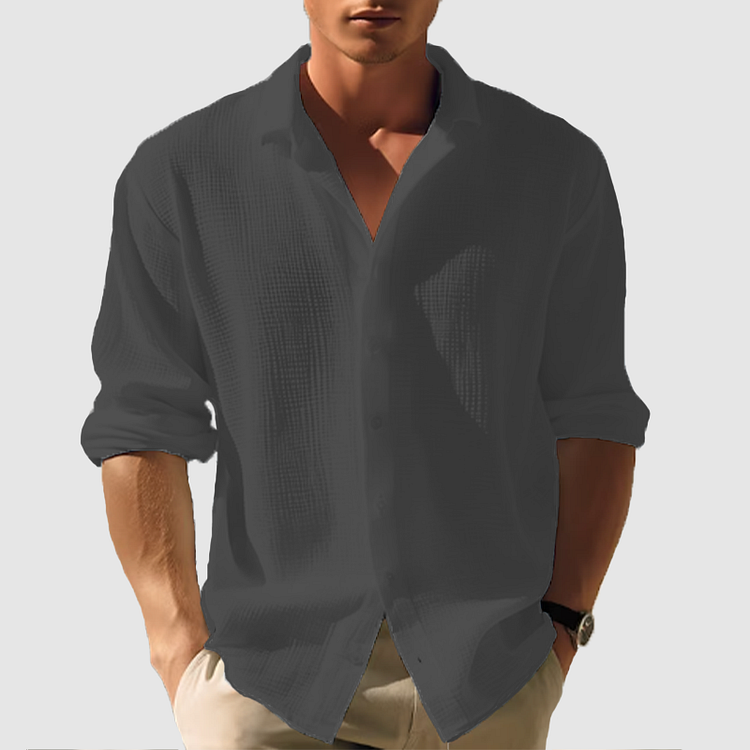 Camisa de verano para hombres de Daniel - Camisa de lino a rayas azules con mezcla de algodón y corte