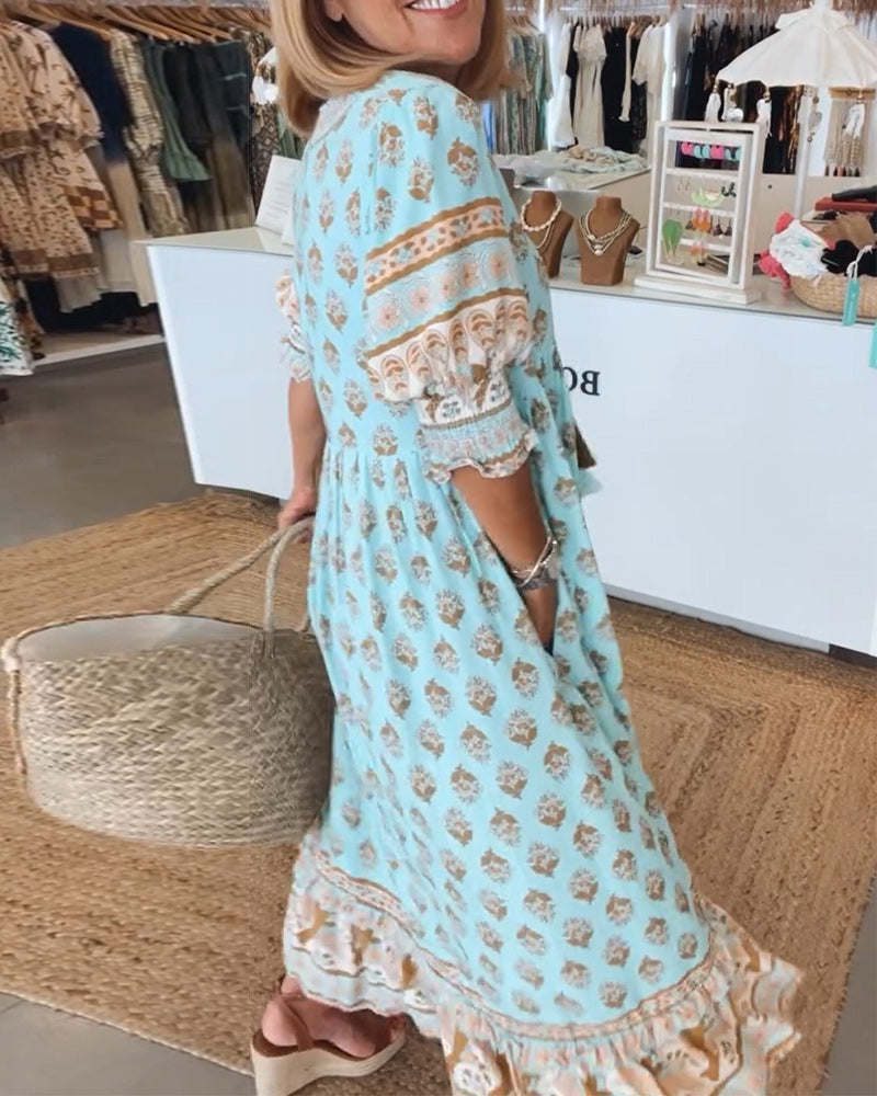 Robe Femme Tallulah – Robe Imprimée à Col en V avec Manches Mi-Longues & Coupe Confortable