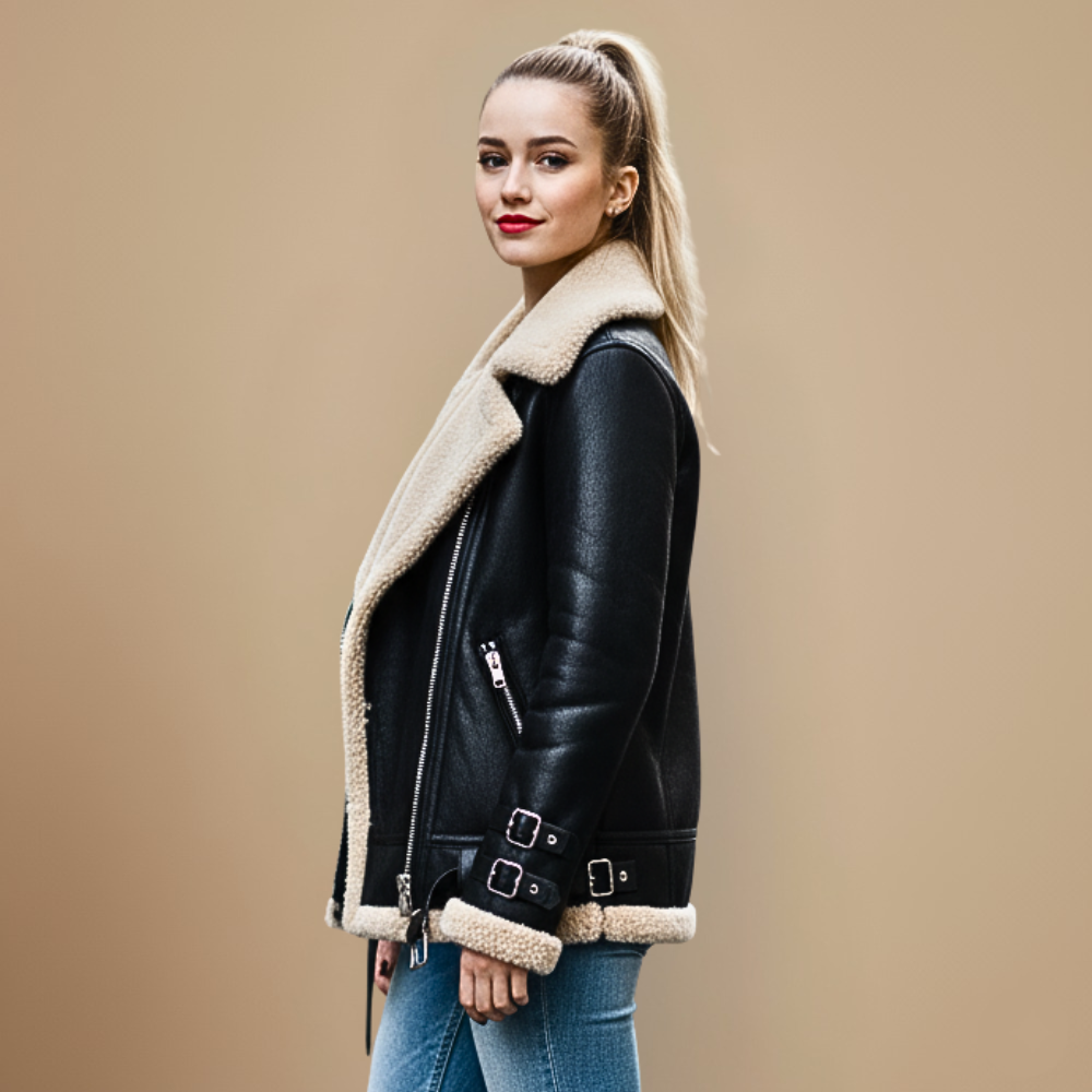 Jolai Veste Femme Style Biker – Manteau Chaud en Laine Mélangée à Coupe Confortable