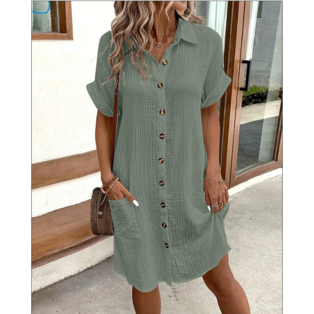 Robe Chemise Femme Gabriele – Élégante Robe d’Été avec Taille Marquée & Coupe Aérée