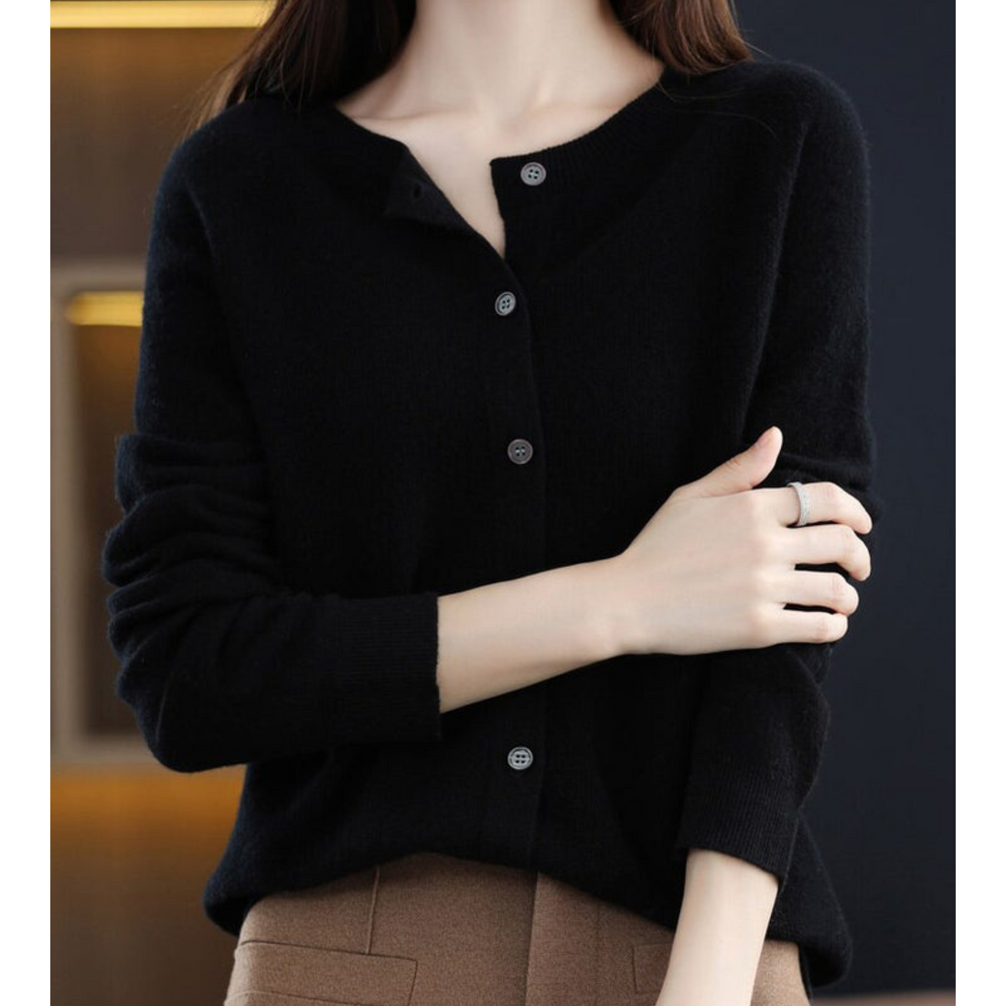 Mercy Cardigan Femme – Gilet Élégant en Laine Mérinos & Cachemire Doux à Col Rond