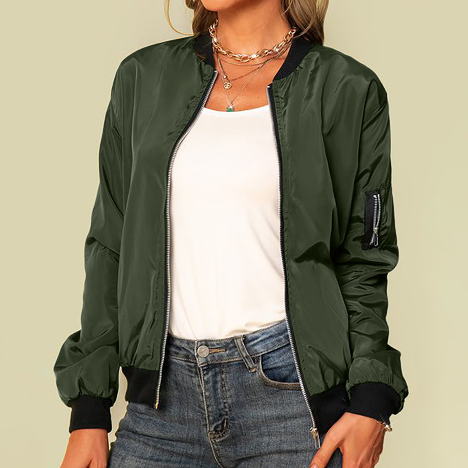 Ailany Blouson Bomber Femme – Veste Légère avec Fermeture Éclair & Style Moderne