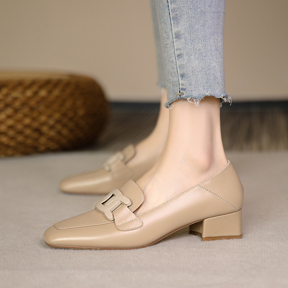 Evrynth Mocassins Femme – Chaussures Mary Jane en Cuir avec Talon Chunky & Confort