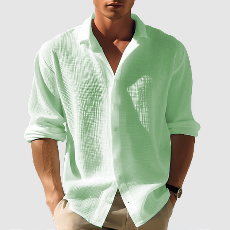 Camisa de verano para hombres de Daniel - Camisa de lino a rayas azules con mezcla de algodón y corte