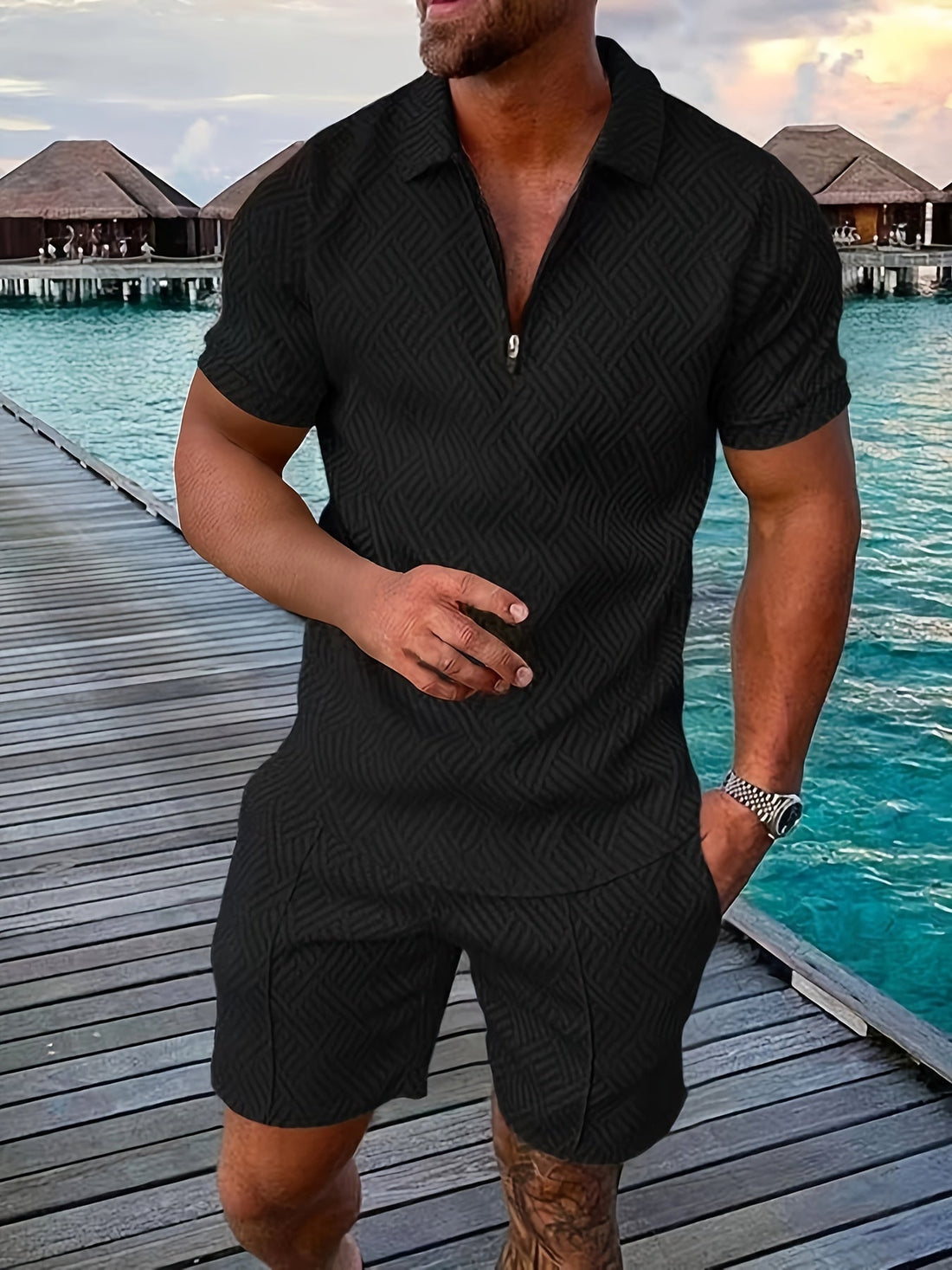Lucas Ensemble Men Summer - geometrico corto set con tessuto alto e traspirante