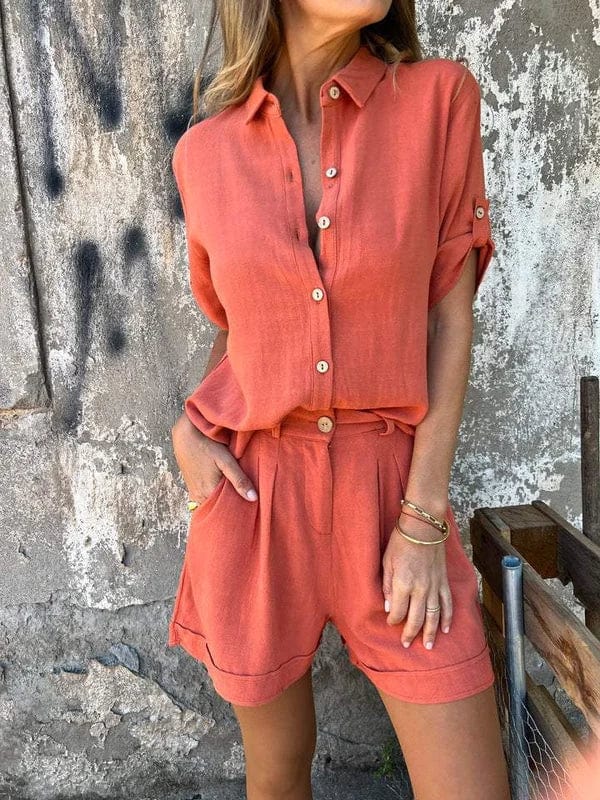 Claui Combishort en Lin Femme – Couleur Terracotta, Design Aéré & Look Estival Élégant