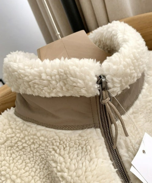 Lily Manteau Teddy Femme – Varm jakke med høj krave, lynlåslommer & afslappet pasform