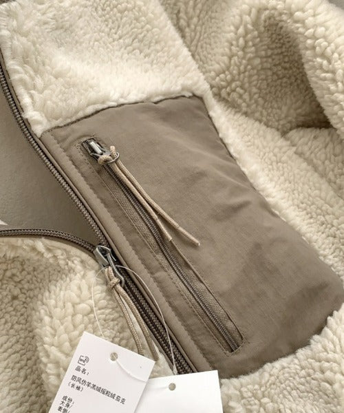 Lily Manteau Teddy Femme – Varm jakke med høj krave, lynlåslommer & afslappet pasform