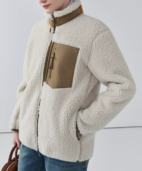 Lily Manteau Teddy Femme – Chaqueta Caliente con Cuello Alto, Bolsillos con Cremallera y Corte Informal