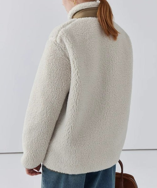 Lily Manteau Teddy Femme – Varm jakke med høj krave, lynlåslommer & afslappet pasform